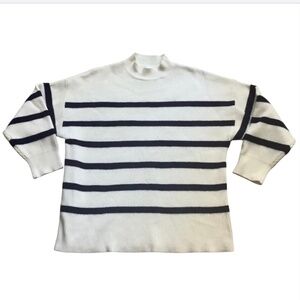 MNG Cream and Blue Striped Mock Neck Sweater